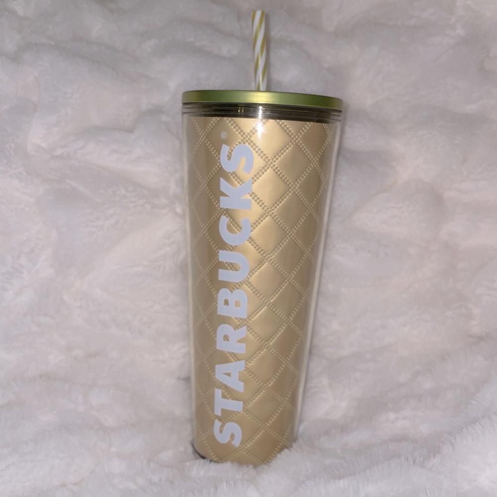 LIMITED EDITION STARBUCKS METALLIC GOLD QUILTED HOLIDAY 24oz TUMBLER COLD CUP